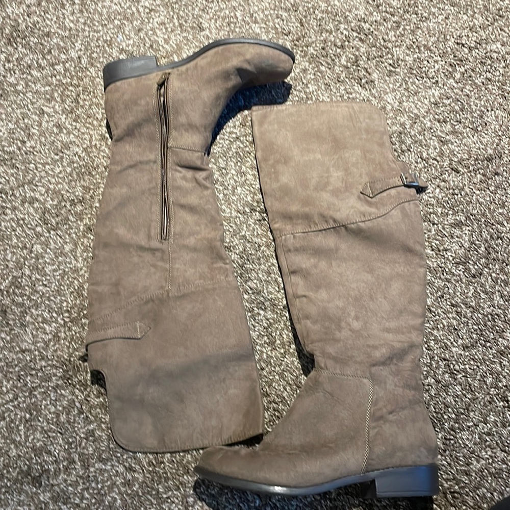 Grey over the knee boots